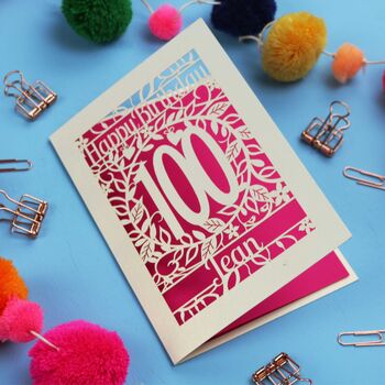 Personalised 100th Birthday Card Papercut Flower Design, 6 of 10
