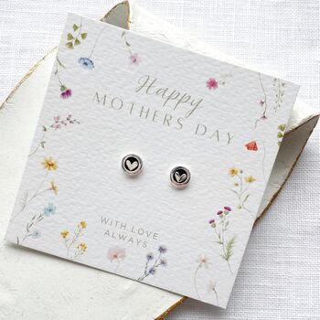 Sterling Silver Heart Stud Earrings On Floral Mother’s Day Gift Card – Jewellery Gift For Mum, 3 of 10