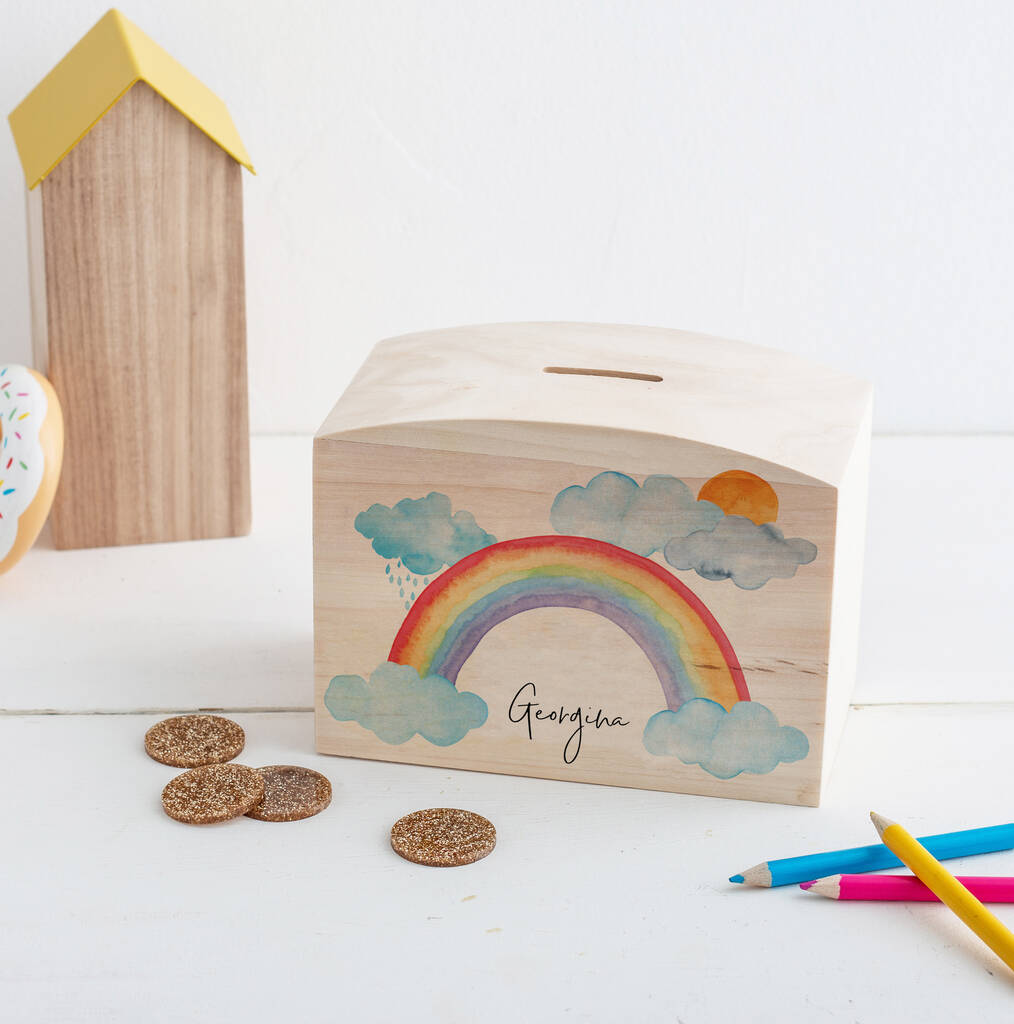 Personalised Rainbow And Clouds Money Pot Piggy Bank, 1 of 5