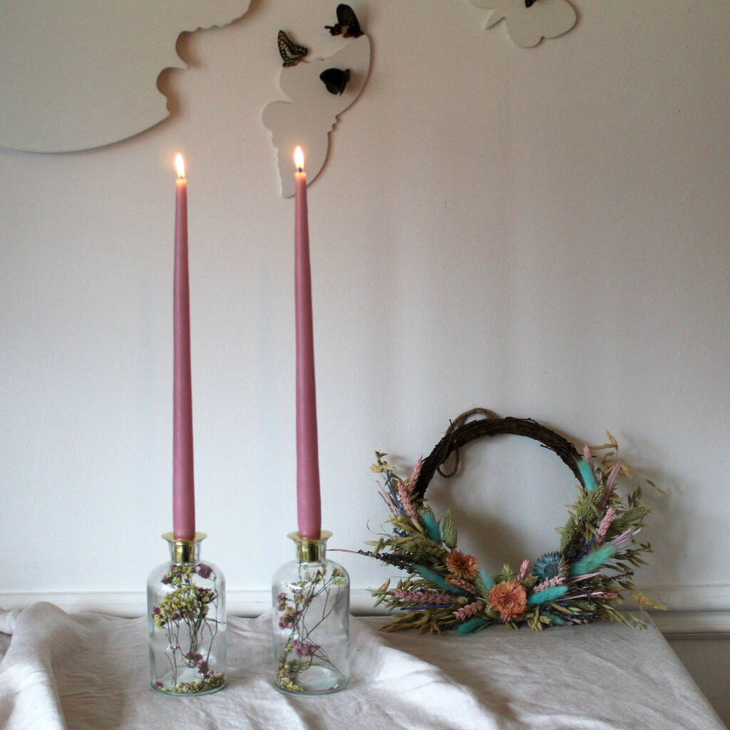 Dried Flower Candlesticks Set With Taper Candles By Objet Dahlia
