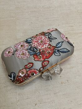 Grey Floral Handcrafted Bow Clasp Clutch Bag, 3 of 6