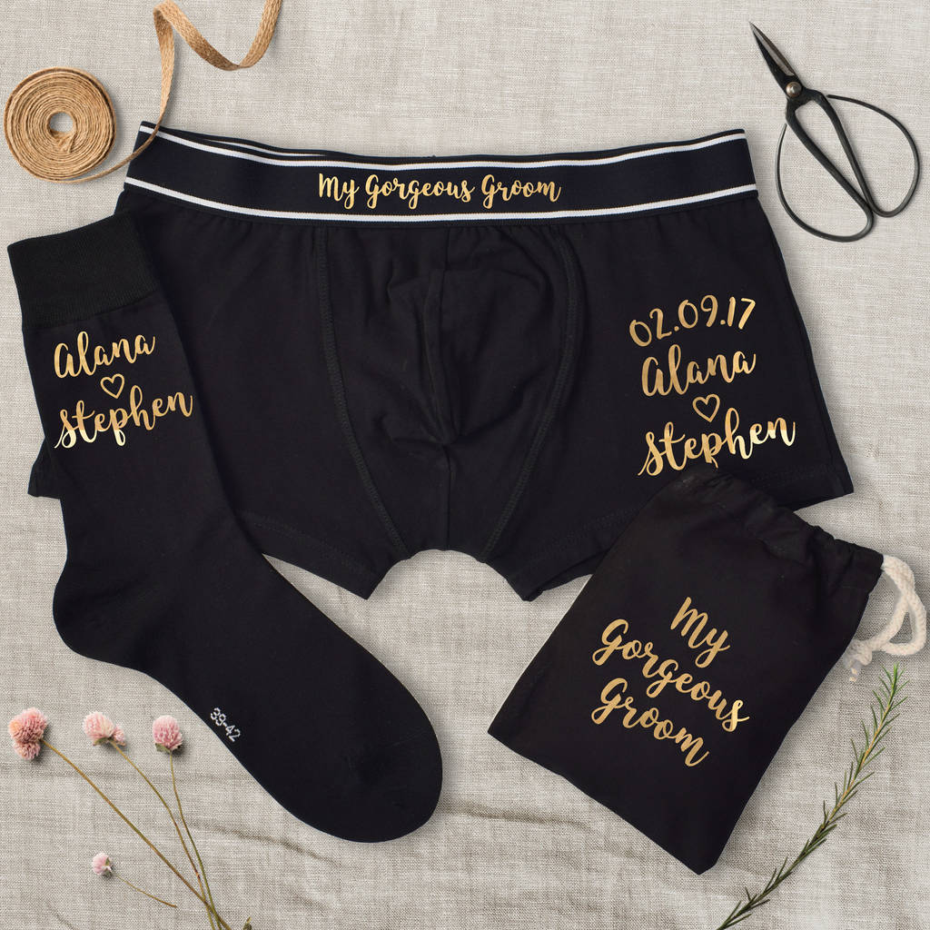 Personalised Groom's Date And Names Underwear Gift Set, 1 of 11