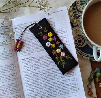 Hand Embroidered Flower On Linen Bookmark, 4 of 11