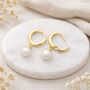 Gold Plated Sterling Silver Freshwater Pearl Huggie Hoop Earrings – 7mm Pearls, thumbnail 3 of 7