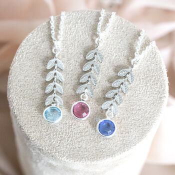 Silver Plated Leaf Chain Birthstone Necklace, 6 of 10