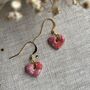 Small Speckled Pink Dainty Ceramic Heart Earrings, thumbnail 2 of 7