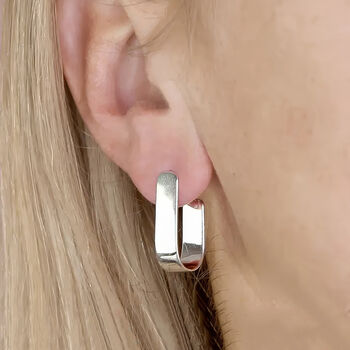 Chunky Sterling Silver Open Rectangle Hoop Earrings, 2 of 4