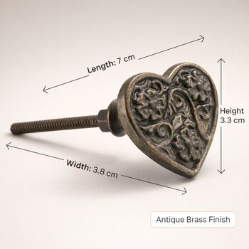 Vintage Heart Engraved Brass Cabinet Knob, 5 of 9