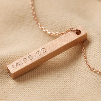 Personalised Bar Pendant Necklace In Rose Gold Plating, 5 of 9