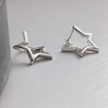Sterling Silver Twisted Star Hoop Earrings, 3 of 8