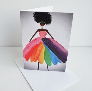 Birthday Card Girl Rainbow Dress Dancer Afro Hair, 5 of 6