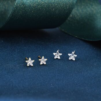Sterling Silver Star Cz Stud Earrings, 5 of 12
