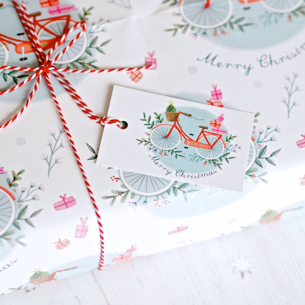 Christmas Bicycle Wrapping Paper Set By Watercolour Sky