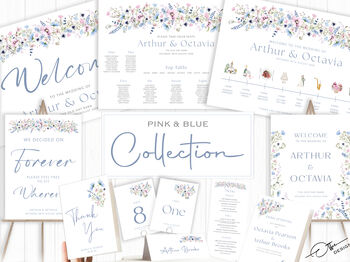 Wild Flower Wedding Table Plan In Pink And Blue, 7 of 7