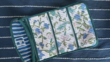 Quilted Block Print Toiletry Roll Up Pouch: Travel Kit, 6 of 11