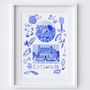 Cotswolds Art Print Inspired By Blue Portuguese Tiles, thumbnail 2 of 3
