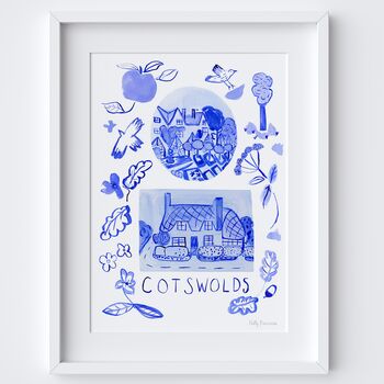 Cotswolds Art Print Inspired By Blue Portuguese Tiles, 2 of 3