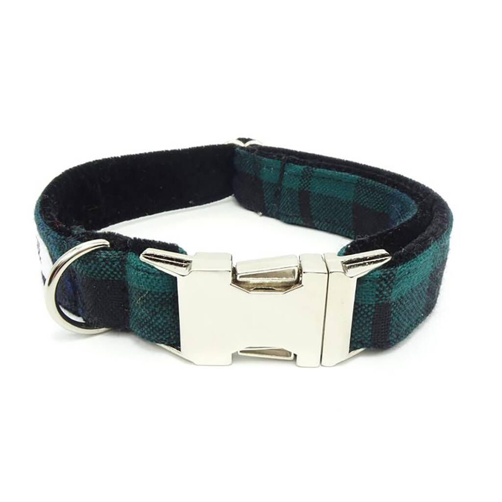 Tartan Black Watch Check Dog Collar With Bow Tie By Ollie & Co