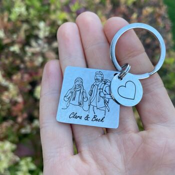 Custom Keyring – Personalised Line Art Portrait Of Couple, 3 of 5