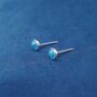 Turquoise Stone Sterling Silver Stud Earrings, Tiny Round Studs, thumbnail 6 of 7