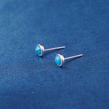Turquoise Stone Sterling Silver Stud Earrings, Tiny Round Studs, 6 of 7