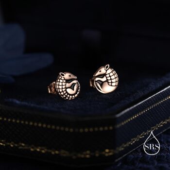 Sterling Silver Rolled Up Armadillo Stud Earrings, 5 of 12