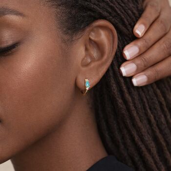 Gold Plated Sterling Silver Turquoise Huggie Hoop Earrings – 10mm, 3 of 6