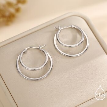 Single Piercing Double Large Hoop Earrings In Sterling Silver, 2 of 10