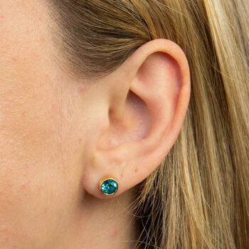 Gold Plated Sterling Silver December Blue Topaz Birthstone Stud Earrings, 2 of 4