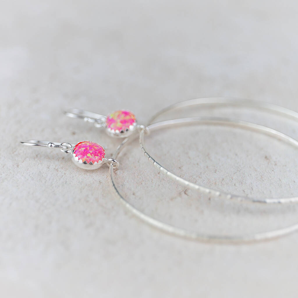 Sterling Silver Gemstone Dot Hoop Earrings, 1 of 12