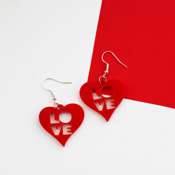 Love Heart Acrylic Red Earrings, 5 of 7