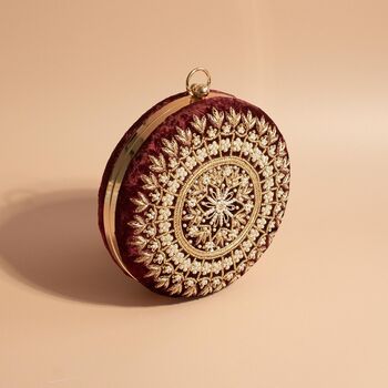 Mahiya Round Maroon Velvet Clutch, 7 of 9