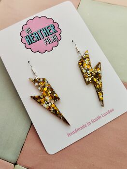 Large Gold And Silver Lightning Bolt Earrings / Mixed Metal Statement / Bold Metallic Dangles / Glam Rock Jewellery, 3 of 6