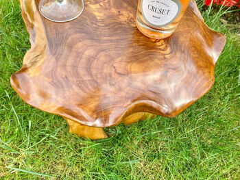 Handcrafted Mushroom Side Lamp Table Natural Wooden Furniture, 3 of 4