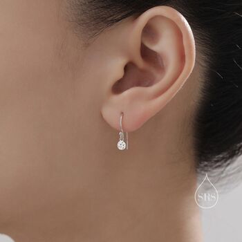Sterling Silver Tiny Hammered Disks Dangle Drop Earrings, 2 of 10