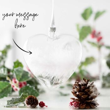 Personalised White Feather Heart Christmas Bauble, 3 of 3