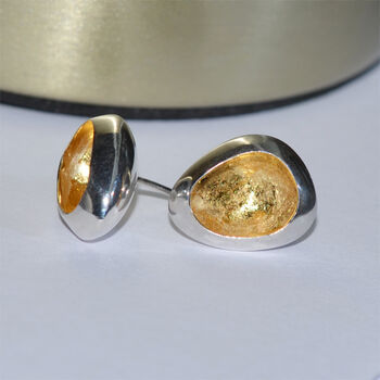 Handmade Sterling Silver Studs With Hidden Gold Treasure, 6 of 9