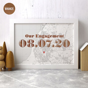 Personalised Map Print With Date In Copper Or Gold Foil, 5 of 6