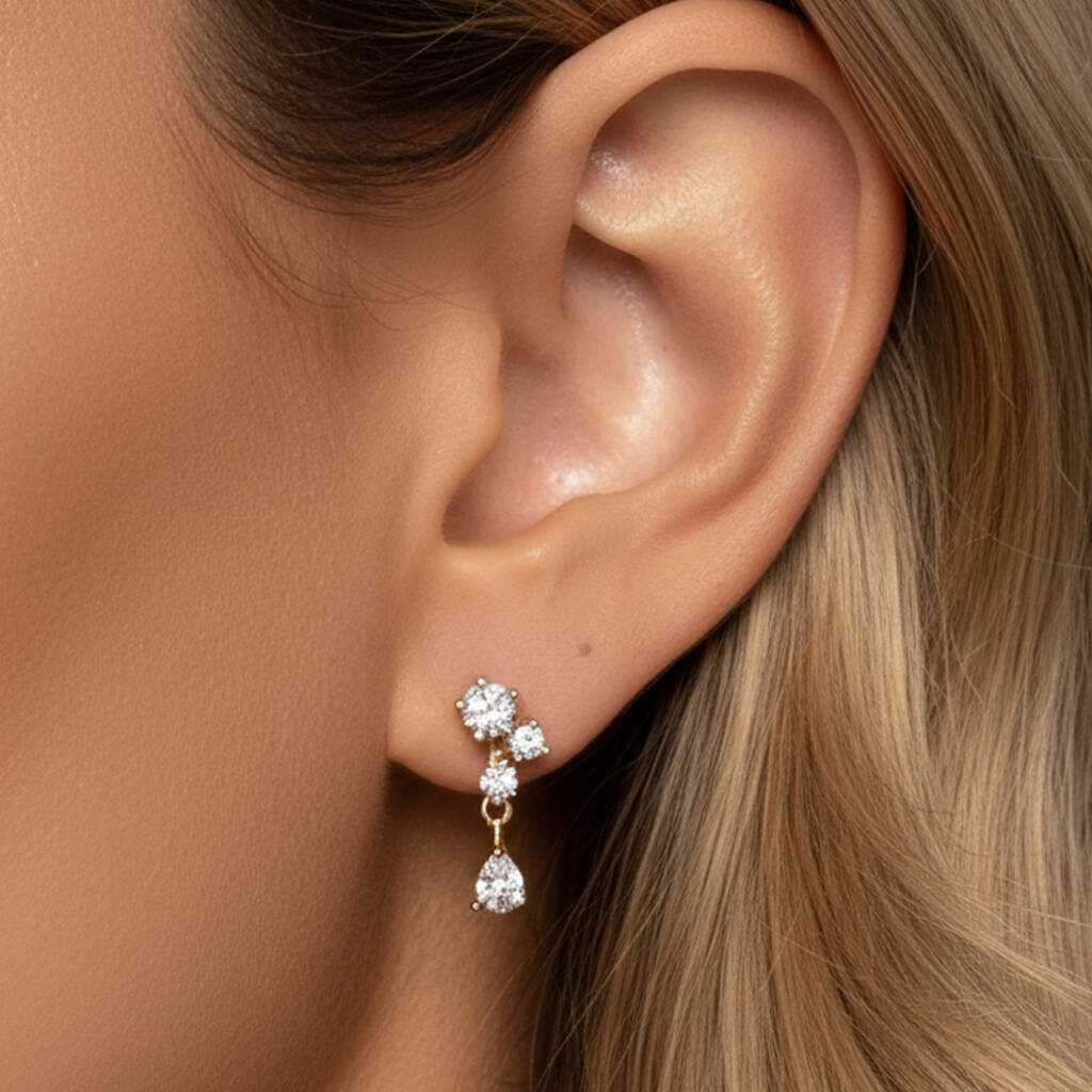 Gold Or Silver Women's Dainty Cluster Drop Stud Earrings, 1 of 6