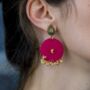 Pink Handmade Round Fabric Earrings, thumbnail 1 of 5