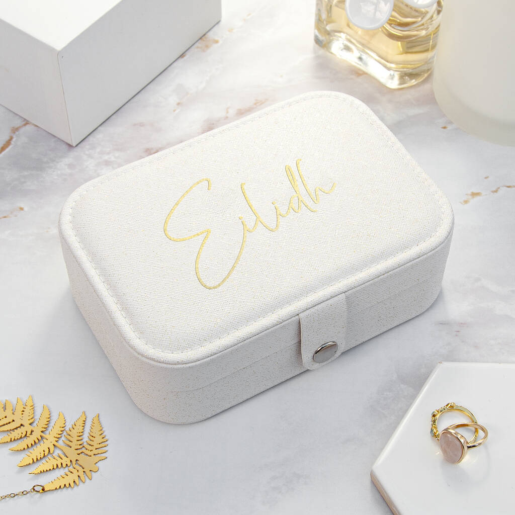 Personalised White Glitter Jewellery Case, 1 of 7