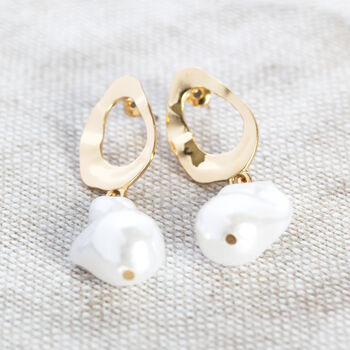 Chunky Gold Plated Irregular Pearl Earrings, 4 of 6
