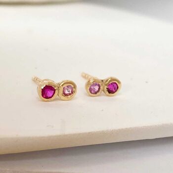 Disco Dot Double Gemstone Stud Earrings, 5 of 8