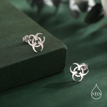 Sterling Silver Tiny Biohazard Stud Earrings, 7 of 12