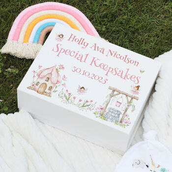 Personalised Fairy Garden New Baby Or Birthday Keepsake Box, 2 of 3