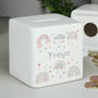 Personalised Baby Girl Rainbow Money Box, thumbnail 2 of 5