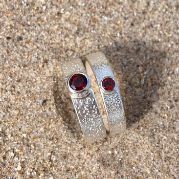 Garnet January Birthstone Ring Textured Sterling Silver, 4 of 8