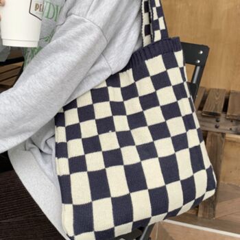 Back To School Bag, Knitted Checkered Tote Bag, 2 of 7
