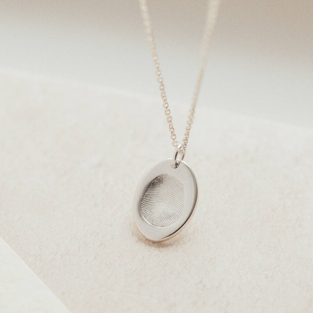 Silver Oval Fingerprint Charm Necklace, 1 of 9