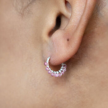 Sterling Silver Pink Tourmaline Hoop Earrings, 3 of 8